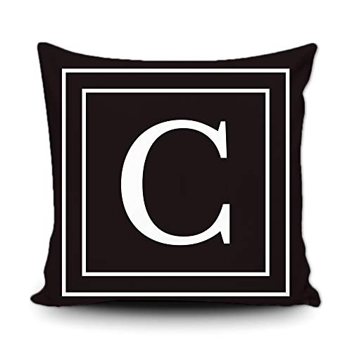 BAGEYOU Schwarzer Kissenbezug mit weißem Buchstaben-Monogramm C und Streifen englisches Alphabet-Anfangsdekorativ Quadratischer Kissenschutz für Schlafsofa Couch 50 x 50 cm, doppelseitiger Druck von BAGEYOU