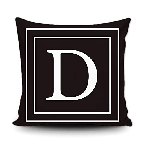 BAGEYOU Schwarzer Kissenbezug mit weißem Buchstaben-Monogramm D und Streifen englisches Alphabet-Anfangsdekorativ Quadratischer Kissenschutz für Schlafsofa Couch 50 x 50 cm, doppelseitiger Druck von BAGEYOU