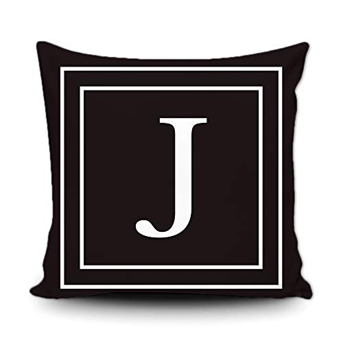 BAGEYOU Schwarzer Kissenbezug mit weißem Buchstaben-Monogramm J und Streifen englisches Alphabet-Anfangsdekorativ Quadratischer Kissenschutz für Schlafsofa Couch 40 x 40 cm, doppelseitiger Druck von BAGEYOU