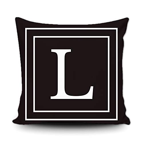 BAGEYOU Schwarzer Kissenbezug mit weißem Buchstaben-Monogramm L und Streifen englisches Alphabet-Anfangsdekorativ Quadratischer Kissenschutz für Schlafsofa Couch 45 x 45 cm, doppelseitiger Druck von BAGEYOU