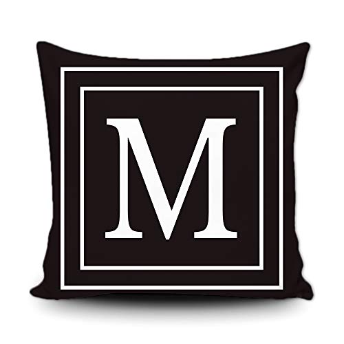 BAGEYOU Schwarzer Kissenbezug mit weißem Buchstaben-Monogramm M und Streifen englisches Alphabet-Anfangsdekorativ Quadratischer Kissenschutz für Schlafsofa Couch 40 x 40 cm, doppelseitiger Druck von BAGEYOU