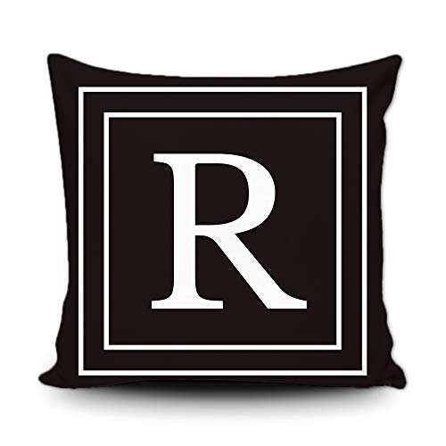 BAGEYOU Schwarzer Kissenbezug mit weißem Buchstaben-Monogramm R und Streifen englisches Alphabet-Anfangsdekorativ Quadratischer Kissenschutz für Schlafsofa Couch 40 x 40 cm, doppelseitiger Druck von BAGEYOU