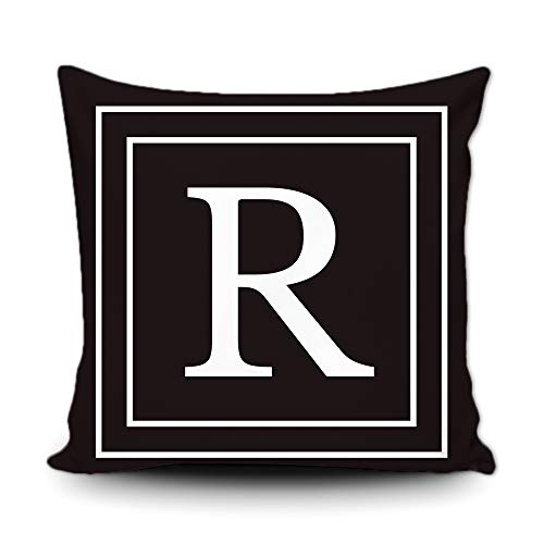 BAGEYOU Schwarzer Kissenbezug mit weißem Buchstaben-Monogramm R und Streifen englisches Alphabet-Anfangsdekorativ Quadratischer Kissenschutz für Schlafsofa Couch 50 x 50 cm, doppelseitiger Druck von BAGEYOU