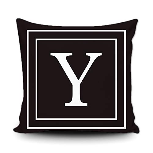 BAGEYOU Schwarzer Kissenbezug mit weißem Buchstaben-Monogramm Y und Streifen englisches Alphabet-Anfangsdekorativ Quadratischer Kissenschutz für Schlafsofa Couch 50 x 50 cm, doppelseitiger Druck von BAGEYOU