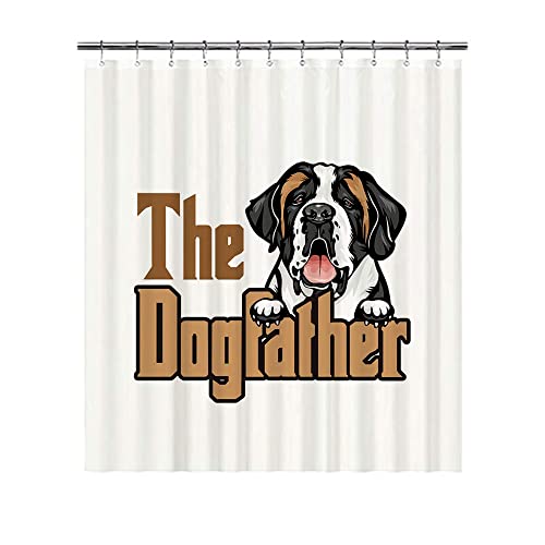 BAGEYOU The Dogfather Duschvorhänge, Hund, Bernhardiner, lustig, Welpen, weiß, Duschvorhänge, Polyester, wasserdicht, 183 x 203 cm von BAGEYOU