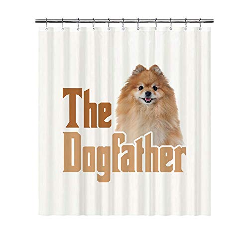 Hund Vater Duschvorhänge mit Pomeranian Spitz Hund Badezimmer Vorhang Wasserdicht Schimmelresistentes Polyestergewebe 66 x 72 Zoll mit 12 Haken von BAGEYOU