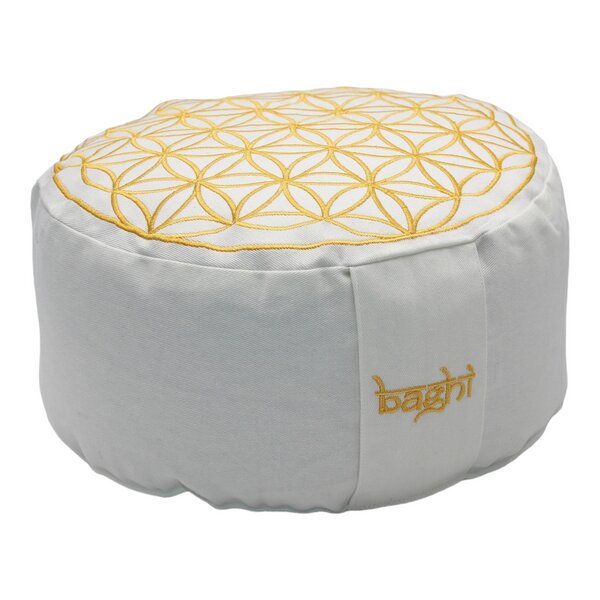 BAGHI Bio Meditationskissen Blume-des Lebens Bestickung weiß/ gold von BAGHI