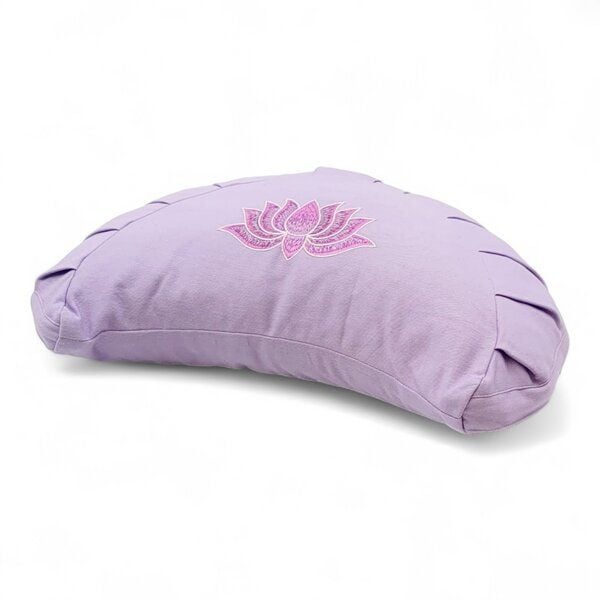 BAGHI Meditationskissen Halbmond pastellige Farben Lotus Bestickung - aus Bio-Baumwolle kbA zertifiziert Sitzhöhe 14 cm von BAGHI