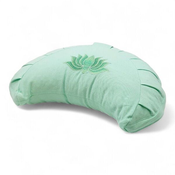 BAGHI Meditationskissen Halbmond pastellige Farben Lotus Bestickung - aus Bio-Baumwolle kbA zertifiziert Sitzhöhe 14 cm von BAGHI