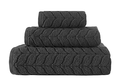 BAGNO MILANO 100% türkische Baumwolle Jacquard Luxus Handtuch Set - Quick Dry Ultra Weich, Plüsch und Saugfähig Luxus Durable Turkish Handtücher Set (Anthrazit, 3 Stück Handtuchset) von BAGNO MILANO