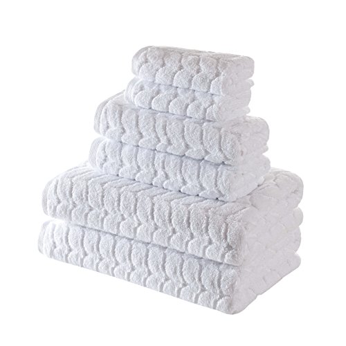 BAGNO MILANO 100% türkische Baumwolle Jacquard Luxus Handtuchset - Quick Dry Non-GMO Ultraweich, Plüsch und saugfähig Luxus Durable türkische Handtücher Set (Weiß, 6-teiliges Handtuchset) von BAGNO MILANO