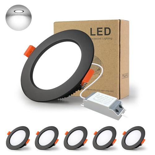 BAGZY LED Einbaustrahler 220V Schwarz Spots Flach 5W, 500 Lumen 5er Set Kaltweiß 6000K Ausschnitt 70-80mm,CRI 80,Einbauleuchten Decken Spot,für Schlafzimmer Badezimmer Wohnzimmer von BAGZY