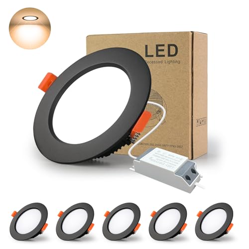 BAGZY LED Einbaustrahler 230V Schwarz Spots Flach 5W 230V IP44, 500 Lumen 5er Set Warmweiß 3000K Ausschnitt 70-80mm,CRI 80,Einbauleuchten Decken Spot,für Schlafzimmer Badezimmer Wohnzimmer von BAGZY