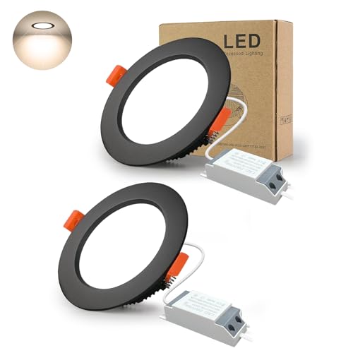 BAGZY Einbaustrahler Schwarz LED Spots ultra flach 5W 230V IP44, 500 Lumen 2er Set Natürliches Weiß 4000K Ausschnitt 70-80mm,CRI 80,Einbauleuchten Decken Spot,für Schlafzimmer Badezimmer Wohnzimmer von BAGZY