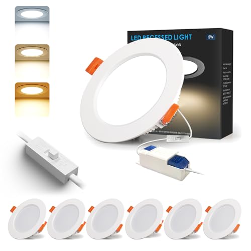 BAGZY LED Einbaustrahler 230V Dimmbar 5W Weiß Spots Flach IP44 Bad Einbauleuchten 500lm Warmweiß 3000K/Neutralweiß 4000K/Kaltweiß 6000K Deckenspots für Badezimmer Küche Wohnzimmer 6er Set von BAGZY