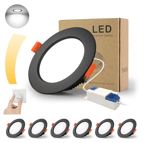 BAGZY LED Einbaustrahler Dimmbar 230V Schwarz Spots Flach 7W IP44 Bad Einbauleuchten Deckenspots Deckenstrahler 700lm Kaltweiß 6000K Einbauspots für Badezimmer Küche Wohnzimmer 6er Set von BAGZY