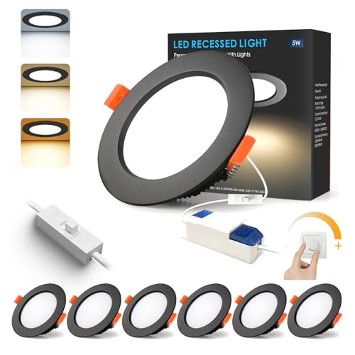 BAGZY LED Einbaustrahler Dimmbar 230V Schwarz Spots Flach 7W IP44 Bad Einbauleuchten Deckenspots Deckenstrahler 700lm Warmweiß/Neutralweiß/Kaltweiß Einbauspots für Badezimmer Küche Wohnzimmer 6er Set von BAGZY
