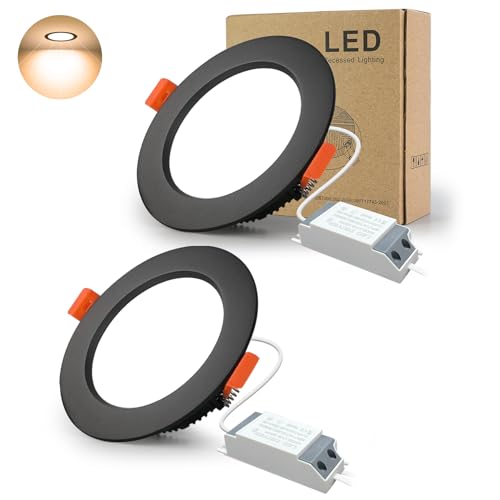 BAGZY LED Einbaustrahler Schwarz Spots Ultra flach 7W 230V IP44, 700 Lumen 2er Set Warmweiß 3000K Ausschnitt 80-90mm,CRI 80,Einbauleuchten Decken Spot,für Schlafzimmer Badezimmer Wohnzimmer von BAGZY