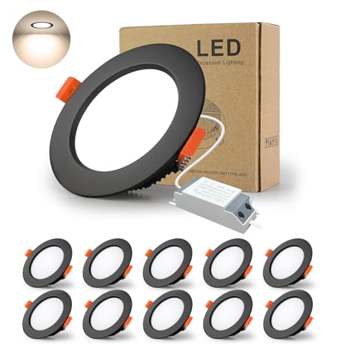 BAGZY LED Einbaustrahler 230V Schwarz Spots Flach 5W 230V IP44, 500 Lumen 10er Set Natürliches Weiß 4000K Ausschnitt 70-80mm,CRI 80,Einbauleuchten Decken Spot,für Schlafzimmer Badezimmer Wohnzimmer von BAGZY