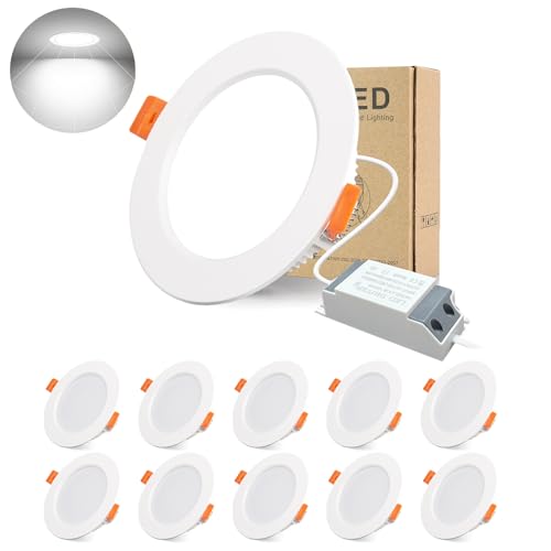 BAGZY LED Spots Einbaustrahler 230V Ultra Flach 5W 10er Set Deckenspots IP44 500lm LED Spot,6000K Kaltweiß,Ausschnitt 70-80mm, Slim Einbauleuchte für Schlafzimmer Badezimmer Wohnzimmer Küche (Weiß) von BAGZY