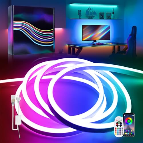 BAGZY Neon LED Streifen, 25M RGB Led Schlauch Neon LED Strip 230V Aussenbereich IP65 Wasserdicht Flexibler,Bluetooth App-Steuerung DIY Lichtband, mit Netzteil, Musik Sync,für Innen Outdoor von BAGZY
