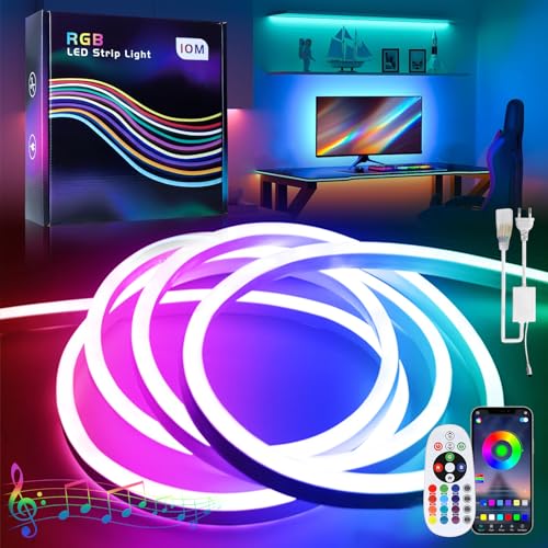 BAGZY Neon LED Streifen, 5M RGB Led Schlauch Neon LED Strip 230V Aussenbereich IP65 Wasserdicht Flexibler,Bluetooth App-Steuerung DIY Lichtband, mit Netzteil von BAGZY