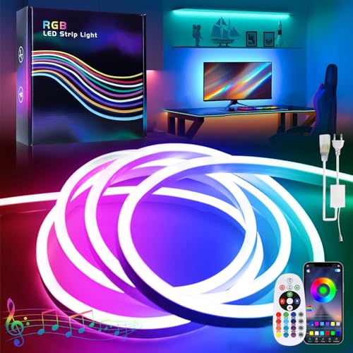 BAGZY Neon LED Streifen, RGB 10M Neon LED Strip 230V Aussenbereich IP65 Wasserdicht Flexibler,mit Fernbedienung,Bluetooth App-Steuerung DIY Lichtband, mit Netzteil, Musik Sync,für Innen Outdoor von BAGZY