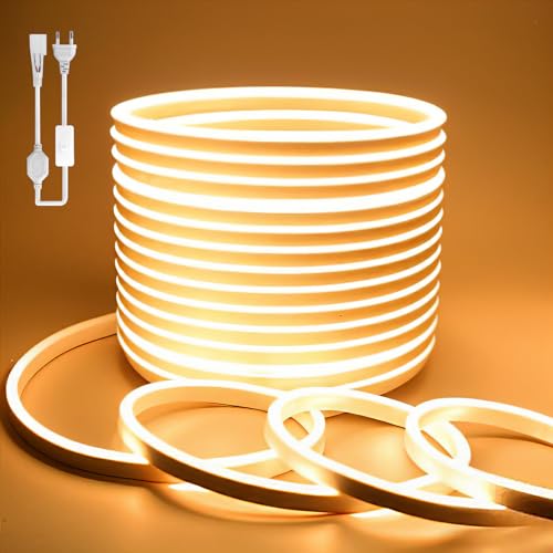 BAGZY Neon LED Streifen 15M Aussenbereich, Neon Wasserdicht Strip 230V Outdoor 120 LED/M Flexibler DIY Lichtband für Innen Weihnachtsfeier Aussenbereich,mit Netzteil und Controller (Gelb,15Meter) von BAGZY