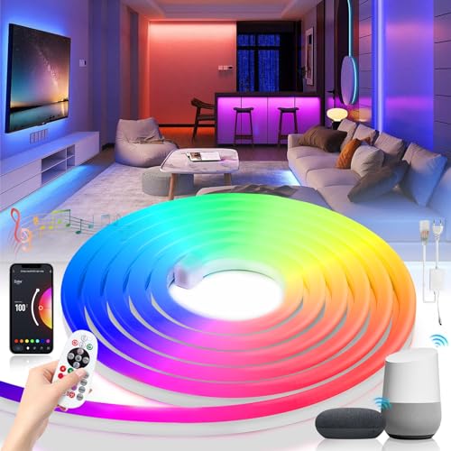 BAGZY RGB Neon LED Strip 10M, Neon LED Streifen Alexa Wifi Kompatibel 230V Außen IP65 Wasserdicht,Arbeit mit Google Assistant,mit Fernbedienung und Netzteil nicht im Lieferumfang enthalten von BAGZY