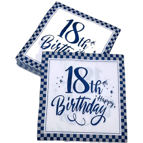 40 Stück weiß und blau 18. Geburtstag Cocktail-Servietten 18. Geburtstag Dekorationen für Jungen Mädchen Party Supplies Einweg-Papierservietten von BAHELS