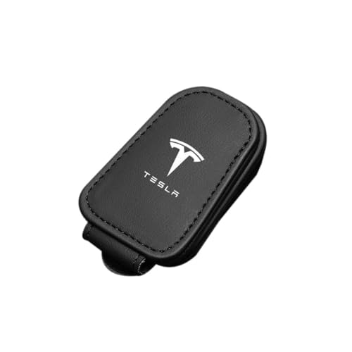 BAHELS Auto Brillenhalter für Tesla Model 3 Y S X Leder Sonnenblende Sonnenbrillenhalter Emblem Ticket Karten Clip Schlüsselhalter Innenzubehör,Black von BAHELS
