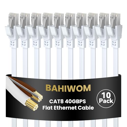 BAHIWOM Cat8 Ethernet Kabel 0,5m 10-Stück, 40 Gbit/s 2000 MHz Cat 8 Lan Kabel-Netzwerkkabel Gigabit RJ45 Patchkabel, Flach Hochgeschwindigkeits Internetkabel für Router Laptop PS5 - Weiß BAHIWOM Cat8 Ethernet Kabel 0,5m 10-Stück, 40 Gbit/s 2000 MHz Cat 8 Lan Kabel-Netzwerkkabel Gigabit RJ45 Patchkabel, Flach Hochgeschwindigkeits Internetkabel für Router Laptop PS5 - Weiß von BAHIWOM