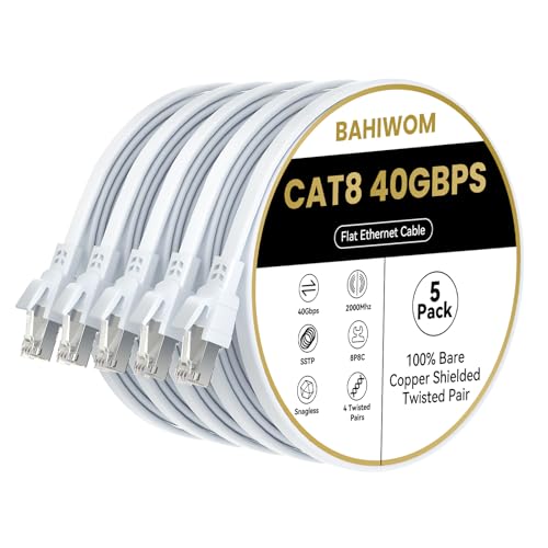 BAHIWOM Cat8 Ethernet Kabel 1m 5-Stück, 40 Gbit/s 2000 MHz Cat 8 Lan Kabel-Netzwerkkabel Gigabit RJ45 Patchkabel, Flach Hochgeschwindigkeits Internetkabel für Router Laptop PS5 - Weiß BAHIWOM Cat8 Ethernet Kabel 1m 5-Stück, 40 Gbit/s 2000 MHz Cat 8 Lan Kabel-Netzwerkkabel Gigabit RJ45 Patchkabel, Flach Hochgeschwindigkeits Internetkabel für Router Laptop PS5 - Weiß von BAHIWOM