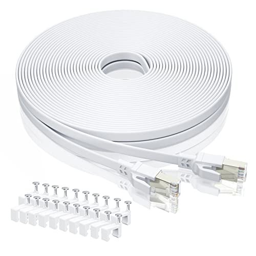 BAHIWOM Cat8 Ethernet-Kabel 7m mit Clips, 40 Gbit/s 2000 MHz Cat 8 Lan Kabel-Netzwerkkabel Gigabit RJ45 Patchkabel, Flach Internetkabel Kompatibel mit Router, mit Modem, mit PC, mit Laptop - Weiß BAHIWOM Cat8 Ethernet-Kabel 7m mit Clips, 40 Gbit/s 2000 MHz Cat 8 Lan Kabel-Netzwerkkabel Gigabit RJ45 Patchkabel, Flach Internetkabel Kompatibel mit Router, mit Modem, mit PC, mit Laptop - Weiß von BAHIWOM