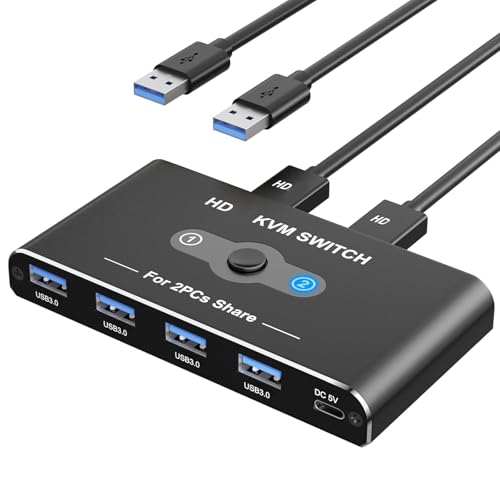 BAHJKASD KVM Switcher 2 In 1 Out Für 2 Computer 1 Bildschirm Mit 4K60Hz HDTV Kompatibler Und USB3.0-Verbindung Schneller Geschwindigkeit Effizient von BAHJKASD