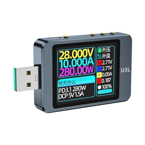 BAHJKASD U3L USB Spannungsmesser Leistungskapazität PD3.0 Schnellladeprotokolle Tester LCD Display PD3.0-Messkopf 240 MHz BAHJKASD U3L USB Spannungsmesser Leistungskapazität PD3.0 Schnellladeprotokolle Tester LCD Display PD3.0-Messkopf 240 MHz von BAHJKASD