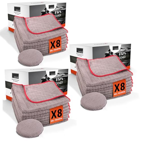 BAHOLI | 24X Mikrofasertücher inkl. 3X Polierpad extra lackschonend – Microfasertuch Autopflege 40x40cm fusselfrei & ohne Ausfransen BAHOLI | 24X Mikrofasertücher inkl. 3X Polierpad extra lackschonend – Microfasertuch Autopflege 40x40cm fusselfrei & ohne Ausfransen von BAHOLI