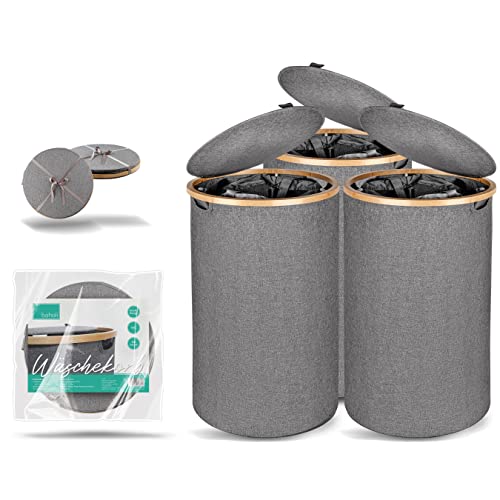 BAHOLI 3er SET Wäschekorb mit Deckel [100L] - Runder Wäschesammler mit herausnehmbaren Wäschesäcken - Faltbare Wäschebox mit stabilem Stand - Wäschetonne rund - Laundry Baskets von BAHOLI