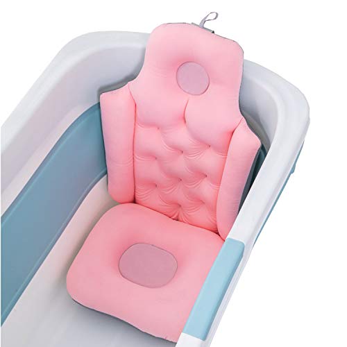 BAIAA Erwachsene Falten Badekissen, Sitzkissen für Erwachsene Badewannenkissen Ergonomisches Spa Neck Support Bath Pillow für Hals Kopf Schultern Schnalle Fest Kann Hängen (Pink) von BAIAA