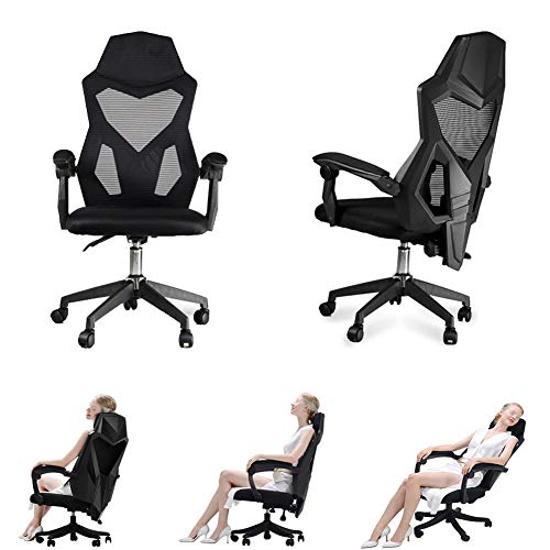 BAIAA Gaming Chair, Ergonomischer Computersessel mit Hoher Rückenlehne Drehbarer Spielesitz mit Verstellbaren Armlehnen und Sitzneigungshöhe für Home Racing Style Bürostuhl Leicht (Schwarz) von BAIAA
