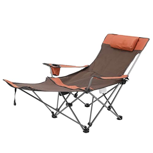 BAICAIBAI Klappbarer Campingstuhl Strandliege Tragbar Leicht Extra Breite Sitzfläche Bequem Gepolstert 120KG mit Getränkehalter Seitentasche Für Camping Strand Garten Poolbereich-Orange von BAICAIBAI