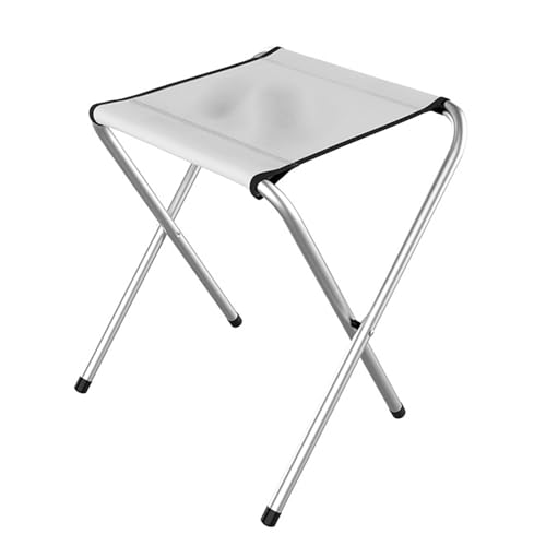 BAICAIBAI Zweischichtiger Klapphocker X-Form Outdoor Tragbar Rutschfester Stahlrahmen Tragkraft 100KG Kompakt Zusammenklappbar Für Picknick BBQ Strand Angeln Kartenspiele Party-White von BAICAIBAI