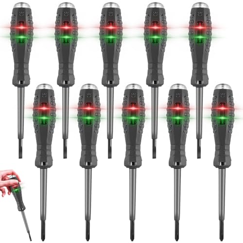 10 PCS Stromprüfer Spannungsprüfer mit Schraubendreher, 2-in-1-Phasenprüfer Schraubendreher mit Starkem Drehmoment und Magnet, für Erkennung von Wechsel-/Gleichstromkreisen von BAIFULAI