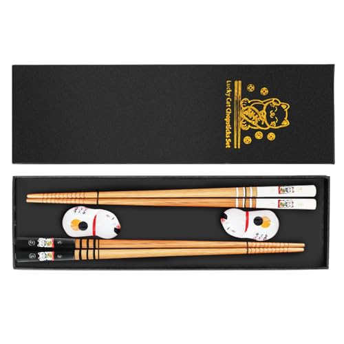 2 Paar Sushi Essstäbchen Set, Sushi Stäbchen inklusive Keramik-Unterleger, Nachhaltig Holz Chopsticks Japanisch Chinesisch Koreanisch Taiwanesisch von BAIFULAI