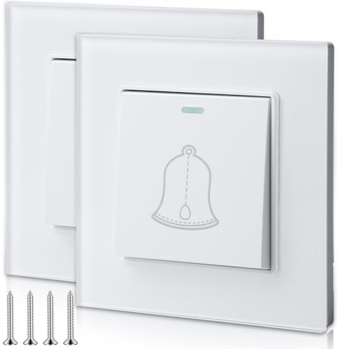 2 Stück Klingeltaster, Aufputz Schalter, Türklingel Schalter, Klingelknopf Außen Klingeltaster Unterputz Klingelschalter Aufputz klingeltaster 220~250V Außen Home (Weiß) von BAIFULAI