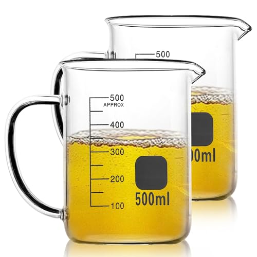 2 Stück Messbecher Glas, 500ml Messbecher mit Griff und Graduierte, Borosilikatglas Messbecher mit Gießauslauf, Measuring Cups, Transparent Meßbecher für Labor Laborglas Hitzebeständig Labor 2 Stück Messbecher Glas, 500ml Messbecher mit Griff und Graduierte, Borosilikatglas Messbecher mit Gießauslauf, Measuring Cups, Transparent Meßbecher für Labor Laborglas Hitzebeständig Labor von BAIFULAI
