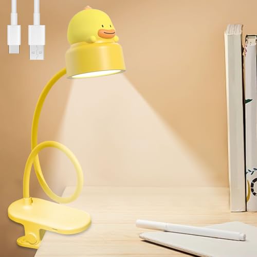 2 in 1 Kleine gelbe Ente Leselampe Bett, USB Aufladbares Akku Klemmlampe Bett mit 3 Helligkeit Modi, Anti-Blaulicht 360° Flexibel Klemmleuchte, LED Leselampe Kinder für Nachtlesen ins Bett (Gelb) von BAIFULAI