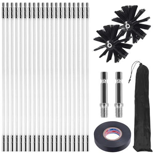 26 Stück Kaminbürste Stange Set: Kaminbürste 150mm, Kaminrohr Reinigungsbürste mit 20 Flexible Stangen 400 mm, 2 Bürstenkopf,2 Bohrverbinder, Aufbewahrungsbeutel und Klebeband, für Kamin Trockner von BAIFULAI