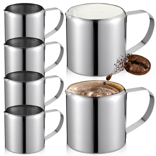 6 Stück Milchkännchen Edelstahl, 90ml Milchkanne Edelstahl Milchkännchen Klein Espressogießer 3oz Milchschaumkännchen für Milchaufschäumer Kaffeemaschine Espressoher Cappuccino Macchiato von BAIFULAI