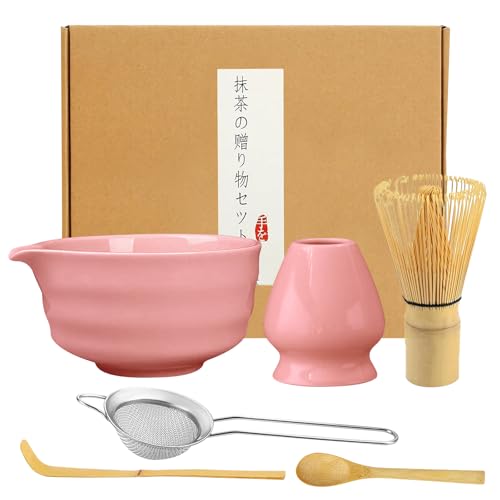 6-teiliges Matcha Tee Set: Rosa Matcha Set aus Keramik, Matcha Schneebesen Set, Matcha Schale, Japanisches Teeset, Schneebesenhalter, Sieb, Japanisches Zubehör für Matcha-Zeremonie 6-teiliges Matcha Tee Set: Rosa Matcha Set aus Keramik, Matcha Schneebesen Set, Matcha Schale, Japanisches Teeset, Schneebesenhalter, Sieb, Japanisches Zubehör für Matcha-Zeremonie von BAIFULAI